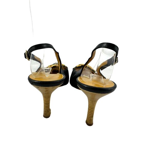 St. John Collection Italian black slingback high heels w/gold chain accents Sz 7 - Picture 5 of 16